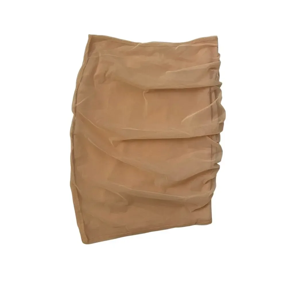 NWT Oh Polly Asymmetric Ruched Mini Skirt in Sand - Peach - Nude - Size 2